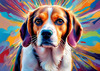 Expressive Beagle with Floppy Ears Against Kaleidoscopic Background Art Print