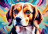 Expressive Beagle with Floppy Ears Against Kaleidoscopic Background Art Print