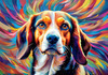 Expressive Beagle with Floppy Ears Against Kaleidoscopic Background Art Print