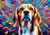 Expressive Beagle with Floppy Ears Against Kaleidoscopic Background Art Print