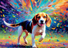 Expressive Beagle with Floppy Ears Against Kaleidoscopic Background Art Print