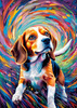 Expressive Beagle with Floppy Ears Against Kaleidoscopic Background Art Print