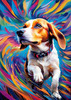 Expressive Beagle with Floppy Ears Against Kaleidoscopic Background Art Print