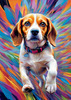 Expressive Beagle with Floppy Ears Against Kaleidoscopic Background Art Print