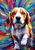 Expressive Beagle with Floppy Ears Against Kaleidoscopic Background Art Print