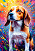 Expressive Beagle with Floppy Ears Against Kaleidoscopic Background Art Print