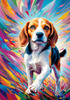 Expressive Beagle with Floppy Ears Against Kaleidoscopic Background Art Print