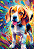 Expressive Beagle with Floppy Ears Against Kaleidoscopic Background Art Print