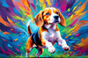 Expressive Beagle with Floppy Ears Against Kaleidoscopic Background Art Print