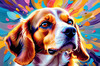 Expressive Beagle with Floppy Ears Against Kaleidoscopic Background Art Print