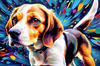 Expressive Beagle with Floppy Ears Against Kaleidoscopic Background Art Print