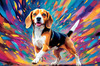 Expressive Beagle with Floppy Ears Against Kaleidoscopic Background Art Print