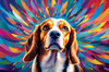 Expressive Beagle with Floppy Ears Against Kaleidoscopic Background Art Print