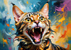 Expressive Bengal Cat Roar Art Print - Symbol of Freedom