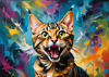 Expressive Bengal Cat Roar Art Print - Symbol of Freedom