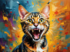 Expressive Bengal Cat Roar Art Print - Symbol of Freedom