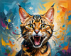 Expressive Bengal Cat Roar Art Print - Symbol of Freedom