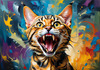 Expressive Bengal Cat Roar Art Print - Symbol of Freedom