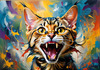 Expressive Bengal Cat Roar Art Print - Symbol of Freedom