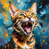 Expressive Bengal Cat Roar Art Print - Symbol of Freedom