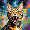 Expressive Bengal Cat Roar Art Print - Symbol of Freedom