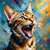 Expressive Bengal Cat Roar Art Print - Symbol of Freedom