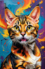 Expressive Bengal Cat Roar Art Print - Symbol of Freedom