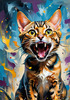 Expressive Bengal Cat Roar Art Print - Symbol of Freedom