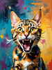 Expressive Bengal Cat Roar Art Print - Symbol of Freedom
