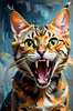 Expressive Bengal Cat Roar Art Print - Symbol of Freedom