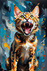 Expressive Bengal Cat Roar Art Print - Symbol of Freedom