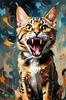 Expressive Bengal Cat Roar Art Print - Symbol of Freedom