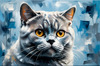 Expressive Blue and Gray British Shorthair Cat Printable Art