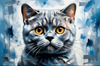 Expressive Blue and Gray British Shorthair Cat Printable Art