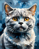 Expressive Blue and Gray British Shorthair Cat Printable Art