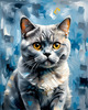 Expressive Blue and Gray British Shorthair Cat Printable Art