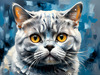 Expressive Blue and Gray British Shorthair Cat Printable Art