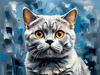 Expressive Blue and Gray British Shorthair Cat Printable Art