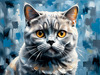 Expressive Blue and Gray British Shorthair Cat Printable Art