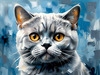 Expressive Blue and Gray British Shorthair Cat Printable Art