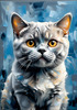 Expressive Blue and Gray British Shorthair Cat Printable Art