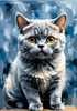 Expressive Blue and Gray British Shorthair Cat Printable Art