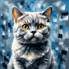 Expressive Blue and Gray British Shorthair Cat Printable Art