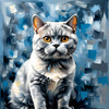 Expressive Blue and Gray British Shorthair Cat Printable Art