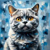 Expressive Blue and Gray British Shorthair Cat Printable Art
