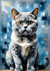 Expressive Blue and Gray British Shorthair Cat Printable Art