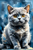 Expressive Blue and Gray British Shorthair Cat Printable Art