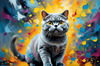 Expressive Blue and Gray British Shorthair Cat Printable Art