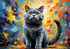Expressive Blue and Gray British Shorthair Cat Printable Art