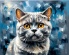 Expressive Blue and Gray British Shorthair Cat Printable Art